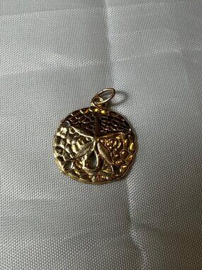 Gold Tone Sand Dollar Charm Pendant Textured Beach Coastal Ocean Boho